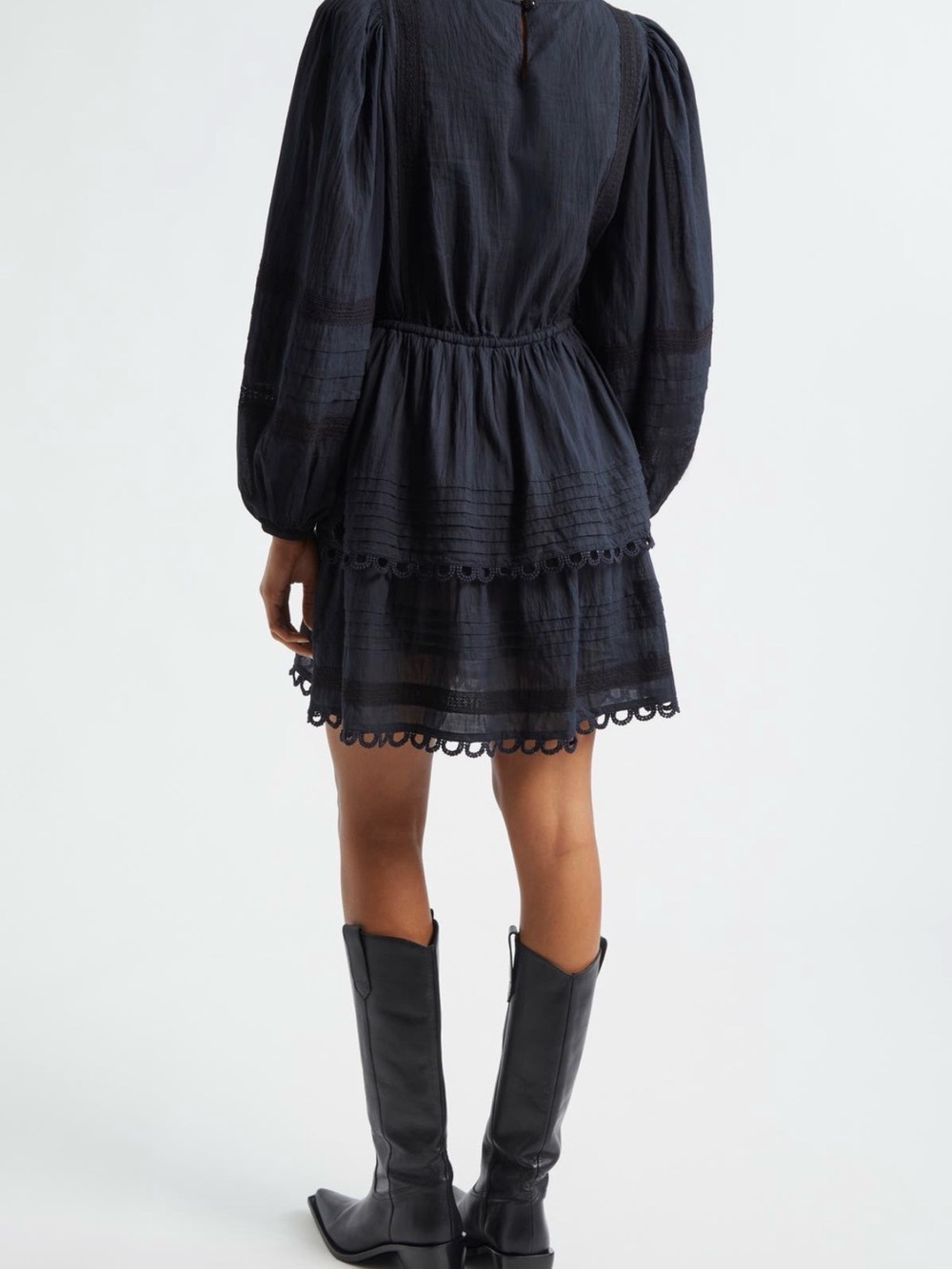 Farm Rio. Black Long-Sleeve Tiered Mini Dress - Picture 2 of 5